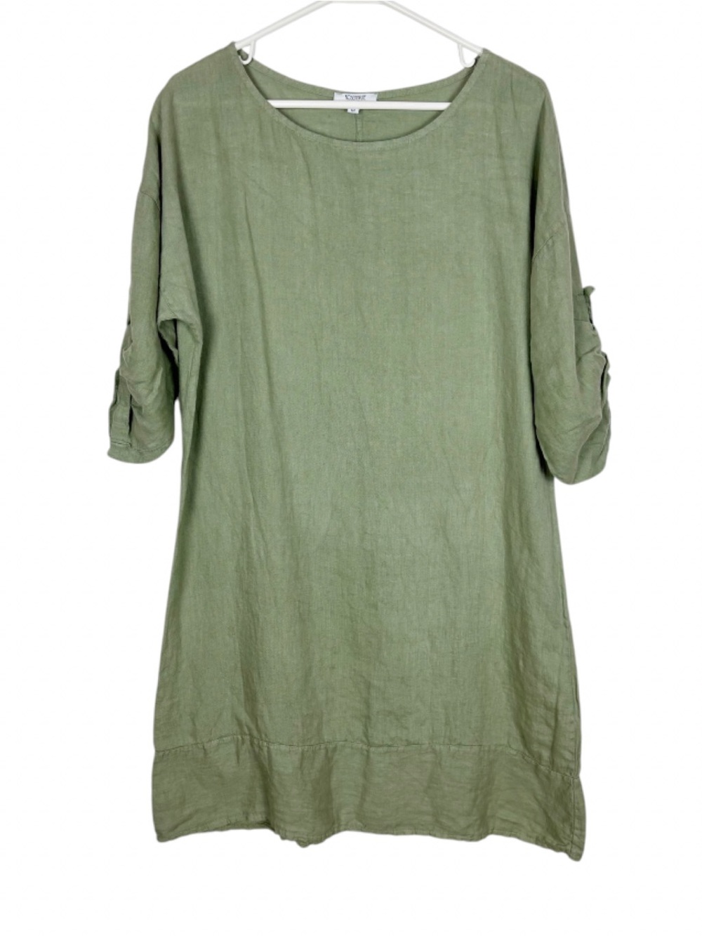 Rosemarine Made in Italy Linen Shift Dress Green Tab Sleeve Lagenlook Medium